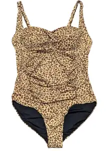 NEW Betsey Johnson Plus 3X Tan Leopard Cheetah Print 1 Piece Swimsuit Swim NWT