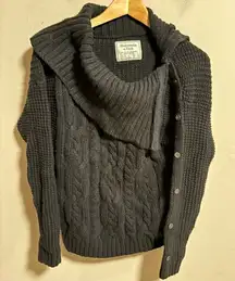 Abercrombie & Fitch Cable Knit Turtleneck Cowlneck Sweater Button- Size Large