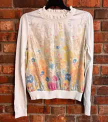 Current Air womens satin floral ruffle pullover sweatshirt white S