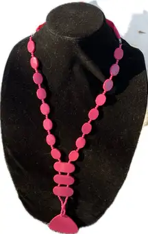 Tahari Pink Beaded long Y-drop Necklace soft fabric chain tie 32”