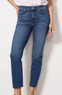 Edwin High Rise Slim Straight Ankle Crop Denim Jeans Raw Hem Womens 31 Blue Wash