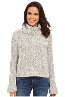 Free People Marled Ivory Cowl Neck Cable Knit Sweater XS Cozy Lounge Winter
