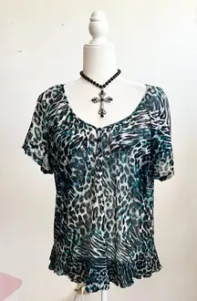 Leopard Print Mesh Top Y2K 2000s Animal Print Grunge Edgy Rockstar Small
