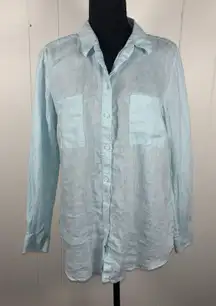 boden light blue linen 10r button up shirt