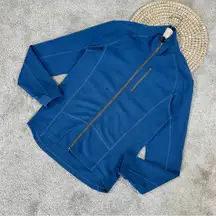 Ibex Women’s Merino Wool Sweater Jacket Full Zip High Neck Longsleeve in Blue M