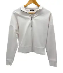 Talentless Cropped Quarter Zip Sweatshirt White Minimal Luxe Cotton Size S