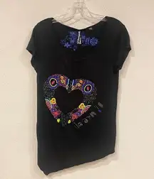 Beaded Heart Asymmetrical Tee Size Small EUC