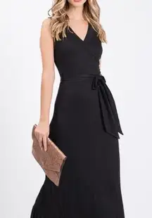 Faux Wrap Long Maxi Dress With Ruffle Bottom Black Medium