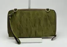 Joy Susan green faux Suede zipper wristlet wallet