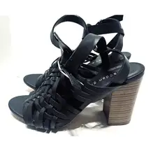 Madden Girl Black Strappy Sandals sz 8 faux leather block heels Ransley