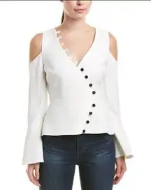 ALEXIS White asymmetrical button down bell sleeve blouse top size XS