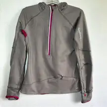 Salomon Half 1/2 Zip Hoodie Pullover Women's M Gray Pink Fleece Thermal Pockets