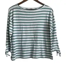 Madewell Women‎ Cropped Top S Green Striped Nautical Coastal Beachy Comfy Vacay