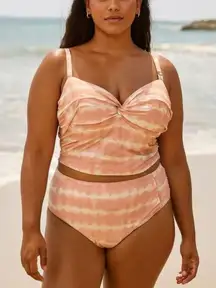 Freshwater Women's Pink Cloud Takini Swim Top With Built in Bra sz 3X Beachy Fun