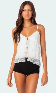 Edikted white lacey split front ruffle tank
