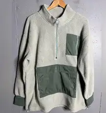 Aerie Offline Light Green Cozy Sherpa Nylon Oversized Half Zip.  Size XLarge