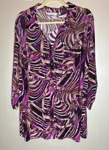 Women's Swirl Sequins Purple white Patterned Button Down Shirt
