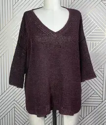 Isabel Marant Maroon Purple‎ Open Knit Linen Blend V-Neck Sweater Size 38 / US 6