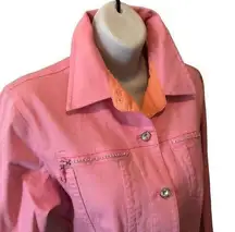 Pink Denim Embellished Jacket S Rhinestones Pockets Raw Hem