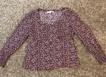 LOFT floral leaf print button detail long sleeve blouse