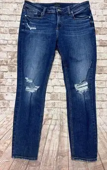 SILVER Jeans 34 X 27 Suki Skinny Dark Wash Pants Denim Distressed Holes