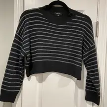 Love Tree Tilly’s Size S Black Gray Fuzzy Striped Mock Neck Cropped Sweater