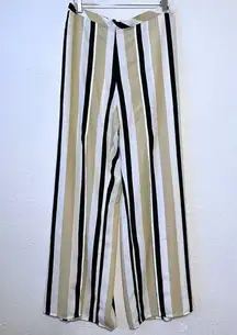 Soft Surroundings tan and black stripe open split wide leg pants size M NWT