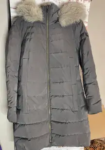 DKNY Charcoal Down Hooded Puffer Coat
