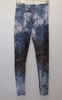 Blue brown Outdoor scene hunting forest with trees full length leggings