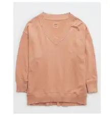 NWT Aerie Down-to-Earth V-Neck Sweatshirt Womens Raw Sienna Oversized Size M