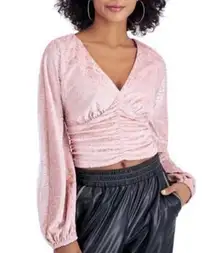 Velvet Ruched Long Sleeve Crop Top