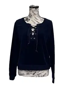 Y2K Vtg Betsey Johnson Blue Velvet Vampy Boho Sweatshirt Whimsical Goth Witch M