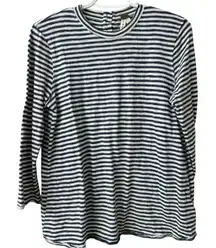 WE THE FREE Navy & White Striped 3/4 Sleeve‎ Cotton Top - Open Back w/ Buttons s
