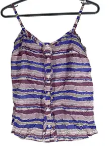 XXI Purple Striped Button Up Tank Top Womens Sz S 100% Silk Lightweight