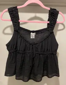 Lotus & Lavender Cropped Black Babydoll Cami Smocked Tank Top - L