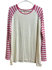 Matilda Jane Wonderment Any Time Top Raglan Shirt Cream Pink Stripes XXL