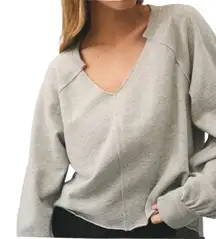 Anthropologie Pilcro Reworked Popover V-Neck Sweatshirt Cotton Gray Distressed L