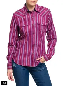 Wrangler Womens Small Ruby Pearl Snap Western Striped Shirt Shimmer