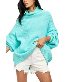 FREE PEOPLE Swim Too‎ Deep Oversized Turtleneck Sweater Aqua Small
