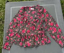 EverLeigh | Floral Wrap V-Neck Long Sleeve Blouse size medium cottagecore whimsy