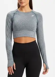 Gymshark Seamless Long Sleeve Cropped Athletic Top Womens Size M Grey Thumbholes