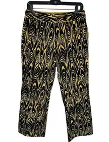 Etcetera  Black Yellow Cotton Flared Abstract High Rise Velvet Funky Pants Size 6