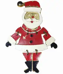 1950 Articulated Santa Claus Enamel Pin Brooch Vintage Gold Tone Metal Christmas