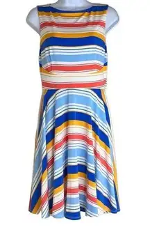 Donna Morgan Womens 8 Sleeveless Shift Dress Multicolor Stripe Lined Flowy NWOT