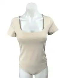 Abercrombie & Fitch Pink Cream Short Sleeve Square Neck Bodysuit T-shirt Top M