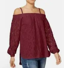 Maroon Lace Off The Shoulder Blouse