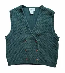 Vintage Talbots Women's Size L Forest Green Double-Breasted Sweater Vest EUC