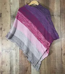 Gradient Striped Poncho Shawl Wrap Lightweight Knit Purple Pink Gray Ombré