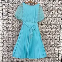 Vintage 60s light blue sheer cape accordion pleat dress