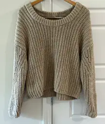 Aerie Boat Neck Ribbed Slouchy Trendy Knit Sweater Cozy Neutrals Boxy Relaxed